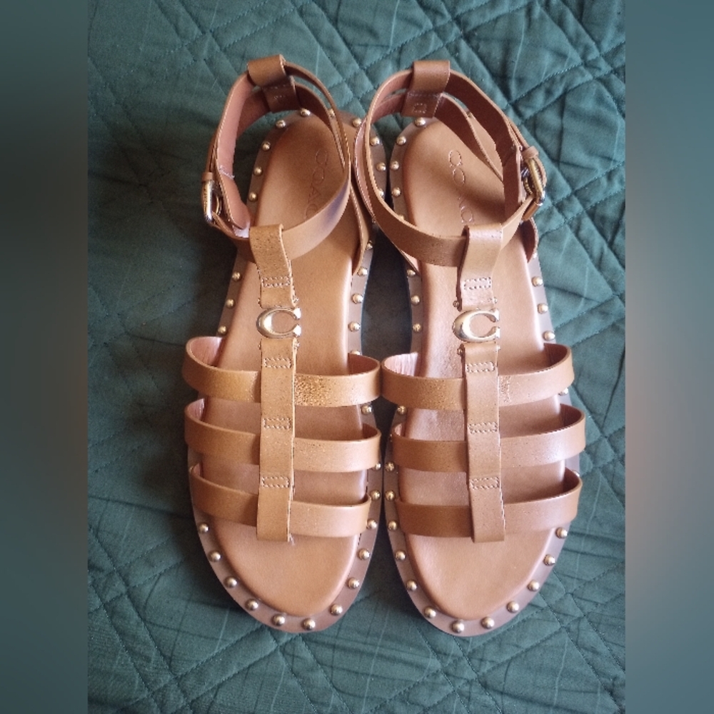 Coach Tan Sandals with Stud Accents
